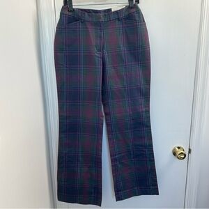 NWT Lands’ End Plaid Modern Fit Misses Yarn Dye Pants Boot Cut Navy Women’s 6